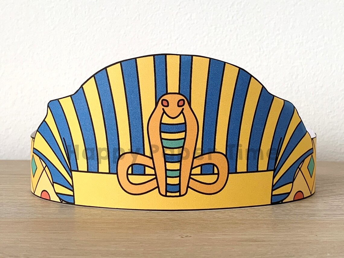 Pharaoh Paper Crown Ancient Egypt Template Party Coloring Etsy