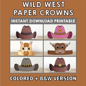 Wild West Paper Crown Coloring Headband Cowboy Sheriff Cowgirl Party Activity Printable Kids Craft Costume Favor Instant Download