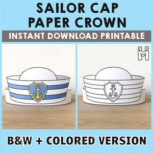 Sailor Hut Kappe Papier Krone Party Färbung druckbare Kinder Handwerk See Kostüm Geburtstag druckbare Favor Kostüm DIY - sofort Download