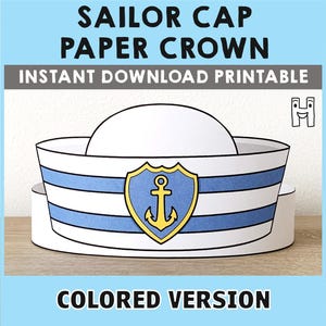 Cappello da marinaio Cappello di carta Corona festa stampabile Bambini artigianato Costume da mare Compleanno stampabile Favore Costume fai da te Modello - Download immediato