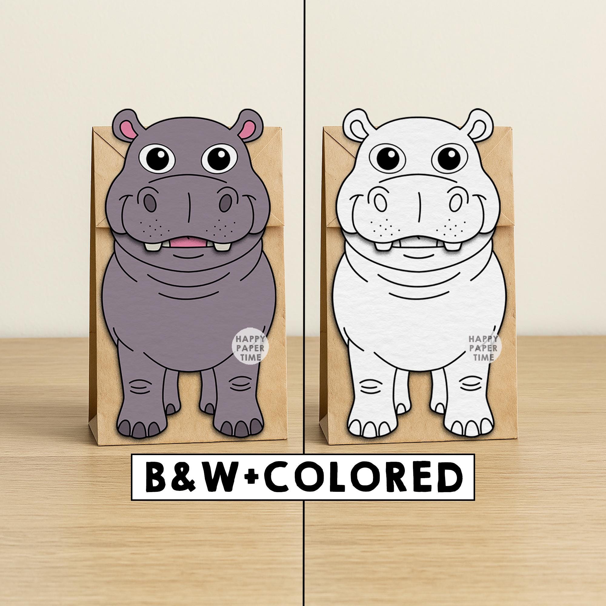 39 Awesome Animal Crafts For Kids 13 Hippo Paper Bag Puppet Printable African Zoo Animal Craft Activity…