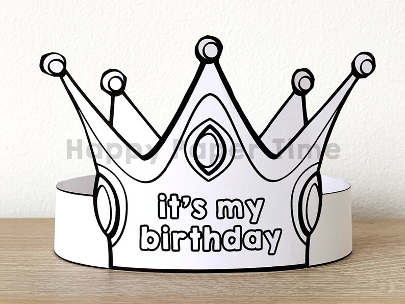 Puede incluir: Una corona imprimible en blanco y negro con el texto "es mi cumplea&ntilde;os" en la banda. La corona est&aacute; dise&ntilde;ada para ser recortada y usada.