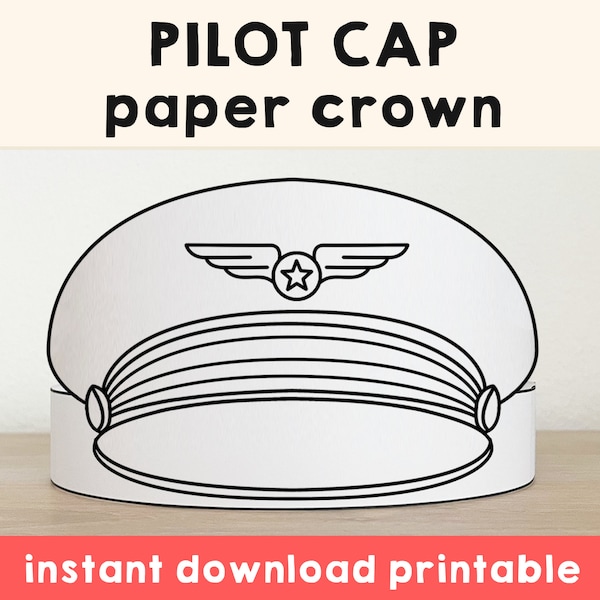 Pilot Cap Paper Crown Airline Party Coloring Printable Kids Craft Community Helpers Career Day Costume Printable Favor DIY Instant Download