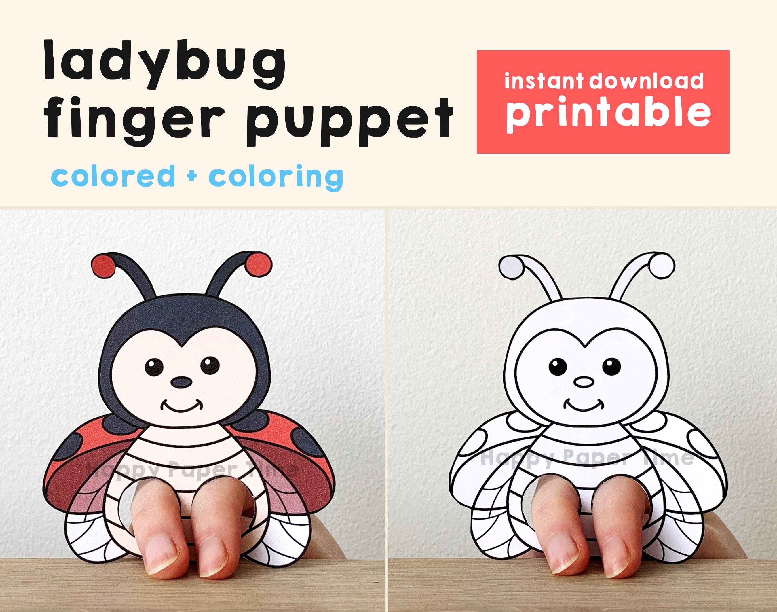 Ladybug Paper Craft Printable Finger Puppet Template Kids Etsy