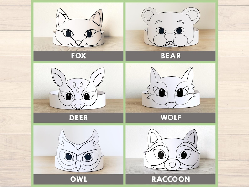 Forest Animals Paper Crowns Headbands Hats Activity Printable Kids ...