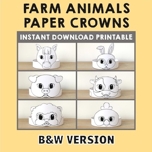 Farm animals Paper Crowns Pig Pony Cow Rabbit Sheep Chicken Printable Kids Craft Birthday Party Favor Costume DIY Printable Instant Download