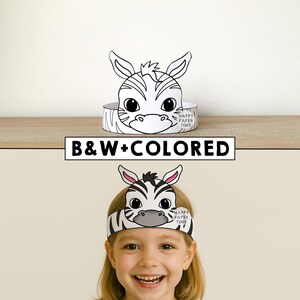 Zebra Paper Crown Party Coloring Printable Kids Craft African Birthday ...