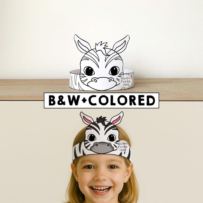 Zebra Paper Crown Party Coloring Printable Kids Craft African Birthday ...