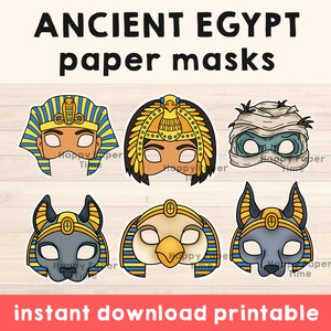 Modello di maschere dell'antico Egitto Faraone Cleopatra Mummia Horus Anubis Bast Crafting Kid Bomboniera stampabile, Festa stampabile, Download istantaneo