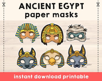 Ancient Egypt Masks Template Pharaoh Cleopatra Mummy Horus Anubis Bast Crafting Kid Party Favor Printable, Party Printable, Instant Download