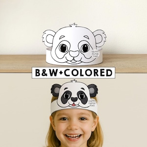 Panda Paper Crown Party Coloring Printable Kids Craft Woodland Birthday Decor Printable Favor pdf Costume DIY Printable Instant Download image 1