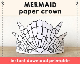 Mermaid Paper Crown Coloring Printable Kids Craft Mermaid Birthday Party Printable Favor Mermaid Costume DIY Printable Instant Download