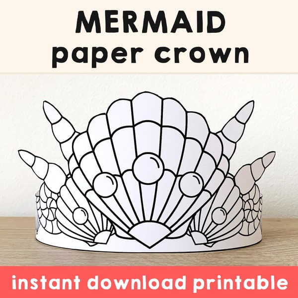 Mermaid Paper Crown Coloring Printable Kids Craft Mermaid Birthday Party Printable Favor Mermaid Costume DIY Printable Instant Download