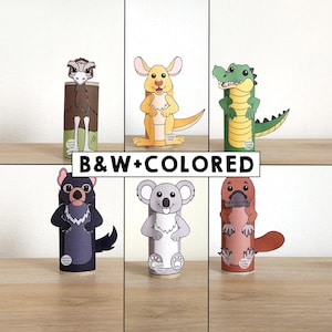 Australian Animals Toilet Paper Roll Craft Wild Party Coloring Printable Decoration Kids Play Cut out Glue DIY - Instant Download image 1