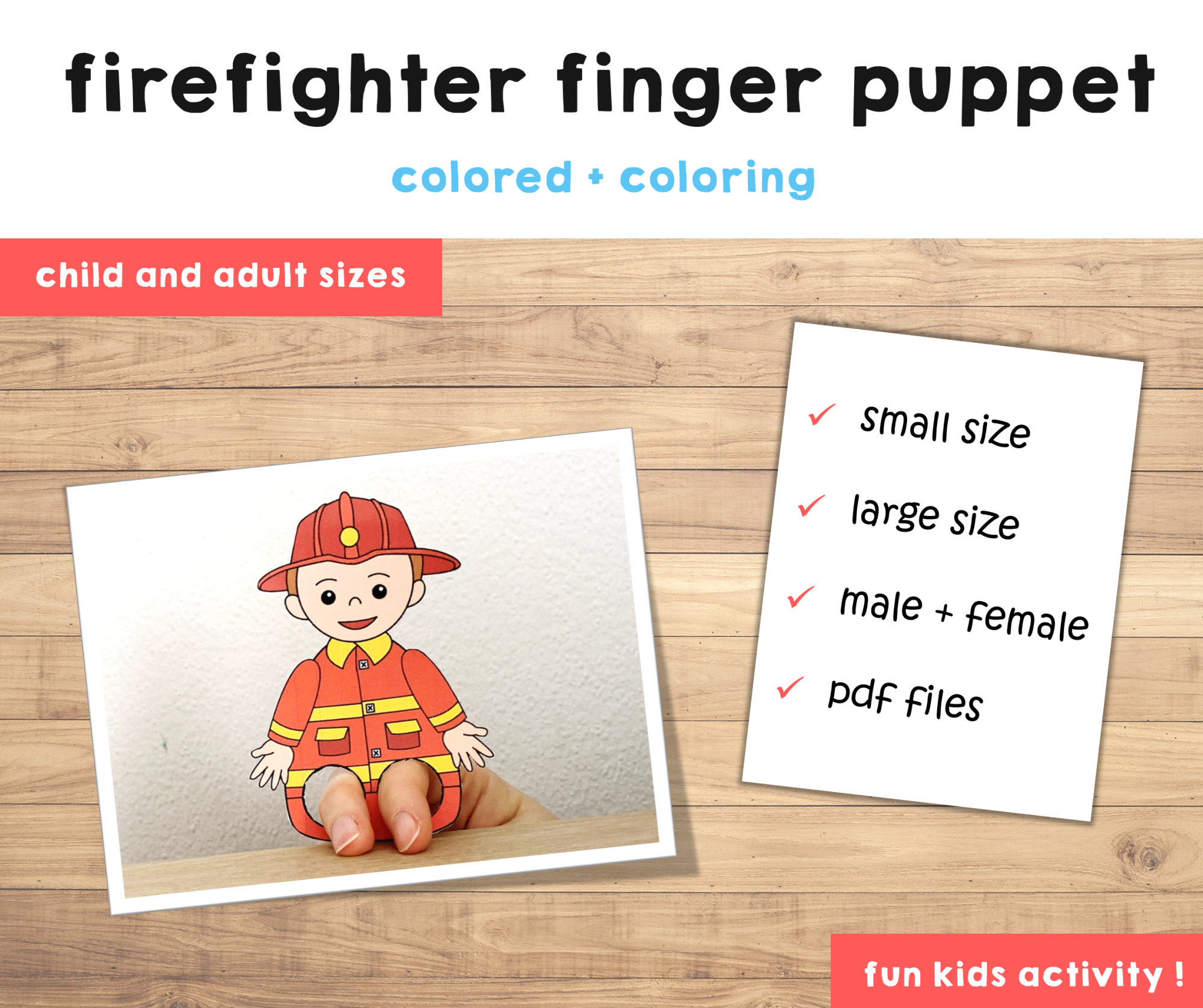 Firefighter Paper Craft Printable Community Helper Finger Etsy