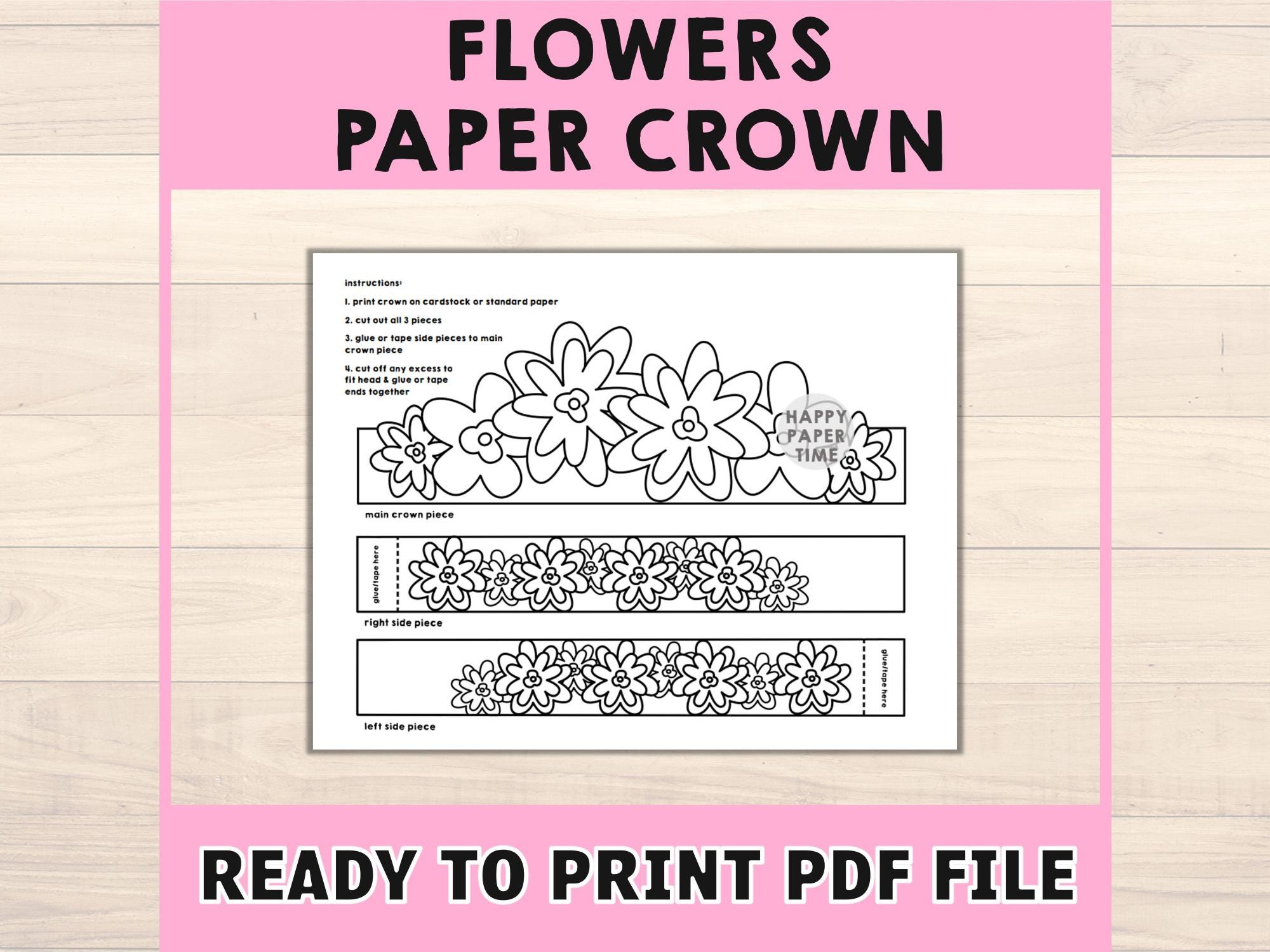 Flower Paper Crown Party Coloring Printable Kids Craft Spring Fairy ...