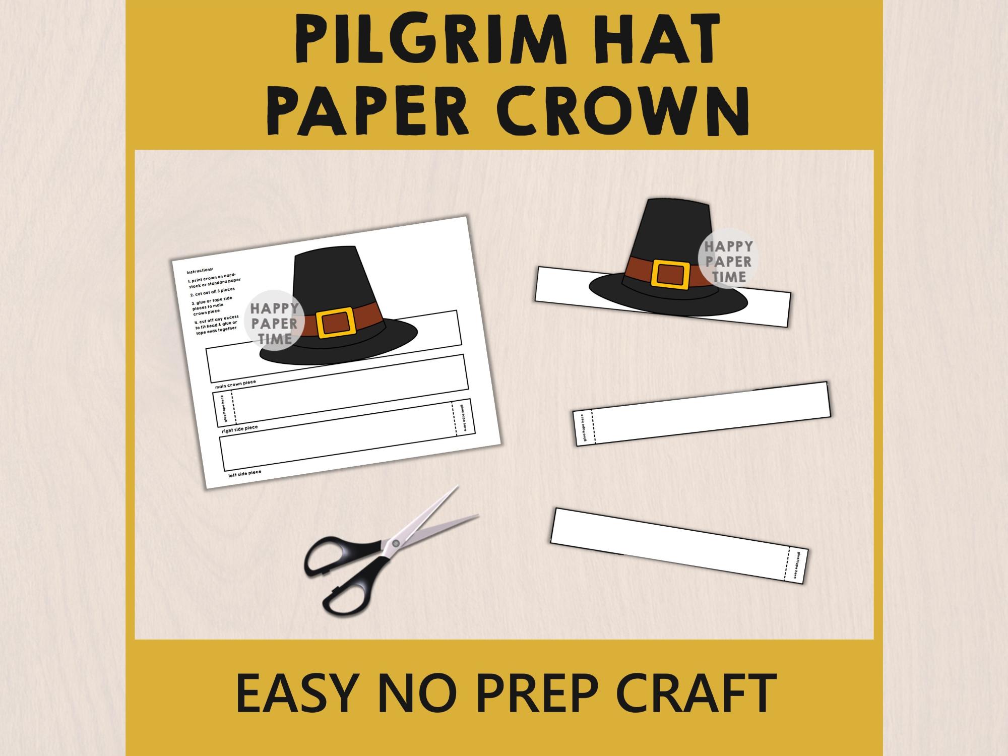 Pilgrim Hat Paper Headband Crown Thanksgiving Settler Party Printable ...
