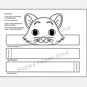 Cat Paper Crown Headband Pet Animal Printable Kids Craft Kitten Party ...