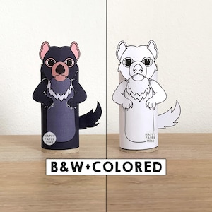 Tasmanian Devil Toilet Paper Roll Craft Australian Animal Party Coloring Printable Decoration Kids Play Cut out Glue DIY - Instant Download