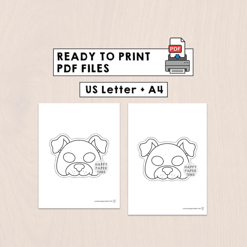 Dog paper mask costume pet animal coloring craft activity party favor animal printable mask - Instant Download PDF image 5