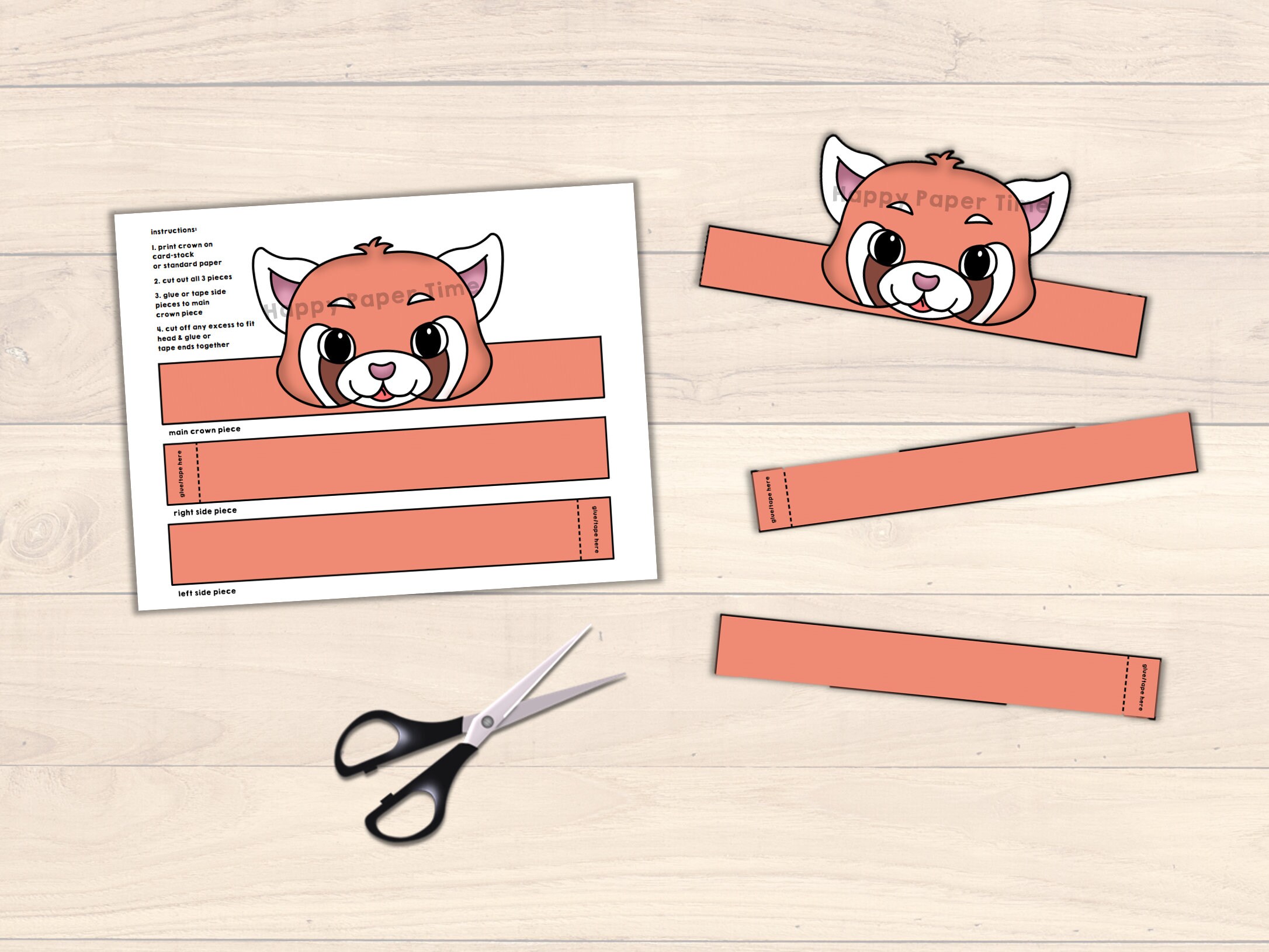 Red Panda Paper Crown Party Coloring Printable Kids Craft Woodland ...