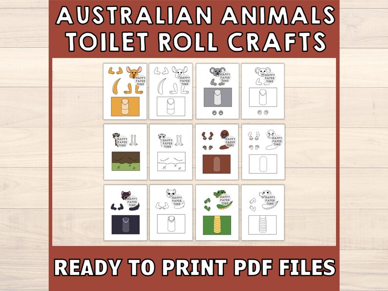 Australian Animals Toilet Paper Roll Craft Wild Party Coloring Printable Decoration Kids Play Cut out Glue DIY - Instant Download image 3