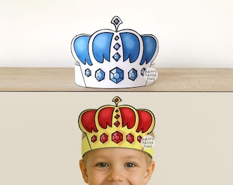 Corona de papel de príncipe, rey real, imprimible, manualidad para niños, fiesta de cumpleaños de príncipe, recuerdo imprimible, disfraz de príncipe, bricolaje, descarga instantánea imprimible