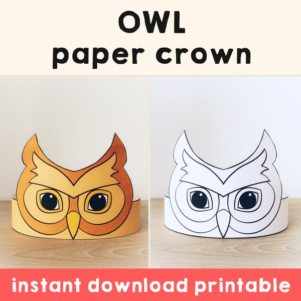 Owl Paper Crown activity Printable Kids Craft Woodland Forest Birthday Party Favor Owl Costume DIY Printable Instant Download