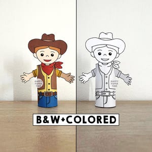 Cowboy Toilet Paper Roll Craft Wild West Party Coloring Printable Decoration Kids Cut No Prep, Instant Download image 1