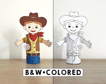 Cowboy Toilet Paper Roll Craft Wild West Party Coloring Printable Decoration Kids Cut No Prep, Instant Download
