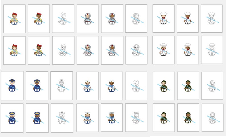 May include: A set of 40 colorful character illustrations, each depicting a person in a different profession. The characters are all sitting down and have a variety of skin tones and hair colors. The illustrations are perfect for use in a variety of creative projects.