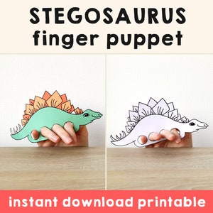 Dinosaur Stegosaurus paper craft printable Finger Puppet Kids Craft Dinosaur Birthday Party Kids Coloring Puppet Printable Instant Download