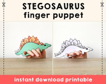 Dinosaur Stegosaurus paper craft printable Finger Puppet Kids Craft Dinosaur Birthday Party Kids Coloring Puppet Printable Instant Download