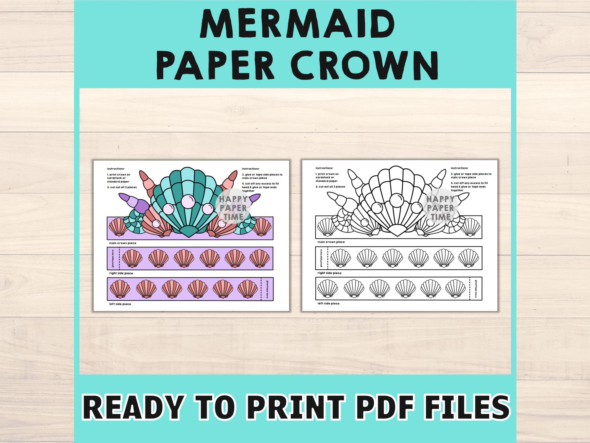 Mermaid Paper Crown Template Ocean Princess Party Headband Coloring ...