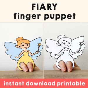 Fairy paper craft printable Finger Puppet template Kids Craft activity Magical Birthday Party Coloring paper print out - Instant Download