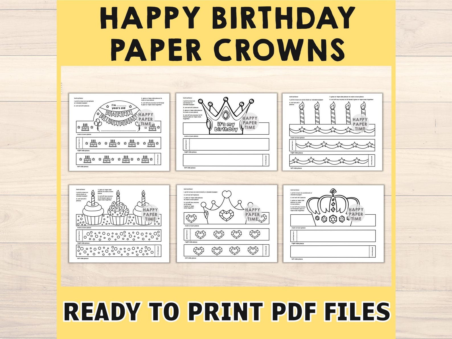Happy Birthday Paper Crowns Party B-day Printable Kids Craft Birthday ...