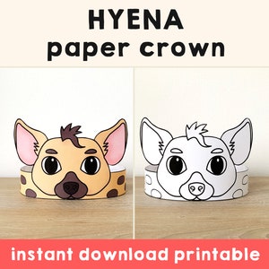 Hyena Paper Crown Party Coloring Printable Kids Craft African Birthday Decor Printable Favor pdf Costume DIY Printable Instant Download
