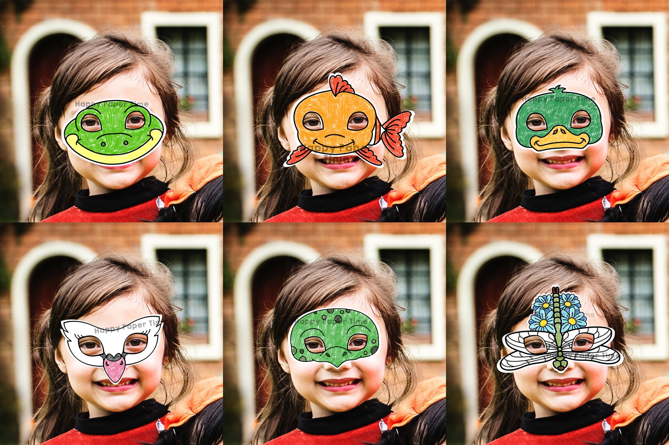 Máscaras de papel de animales de estanque para colorear, actividad para  niños: pato, rana, pez, cisne, libélula, tortuga. Disfraz de fiesta.  Descarga instantánea. - Etsy México, image size:2616x1743