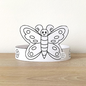 Diadema de mariposa de papel para fiestas, para colorear, imprimir, manualidades para niños, decoración de cumpleaños de fantasía para niñas, recuerdo en PDF, disfraz, bricolaje, descarga instantánea