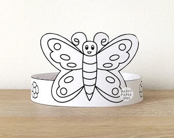 Butterfly Paper Crown Headband Party Coloring Printable Kids Craft Cute Girl Fantasy Birthday Decor Favor pdf Costume DIY Instant Download