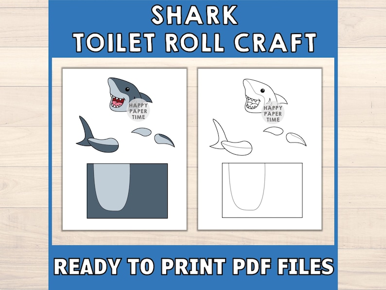 Shark Toilet Paper Roll Craft Ocean Animal Beach Sea Party Coloring Printable Decoration Kids Play Cut out Glue DIY - Instant Download image 2