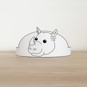 Neushoorn papier kroon partij kleurplaten afdrukbare Kids Craft Safari Afrikaanse dieren kostuum verjaardag afdrukbare gunst kostuum DIY - direct downloaden afbeelding 1
