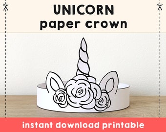 Licorne en papier couronne à colorier imprimable enfants artisanat Licorne princesse fête d'anniversaire imprimable faveur Costume bricolage imprimable téléchargement immédiat