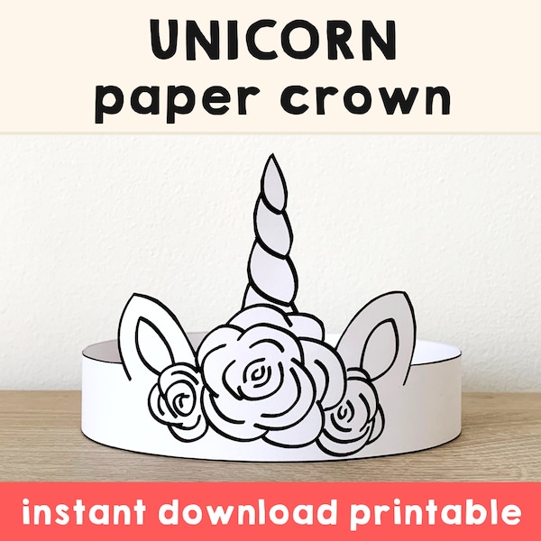 Unicorn Paper Crown Coloring Printable Kids Craft Unicorn Princess Birthday Party Printable Favor Costume DIY Printable Instant Download