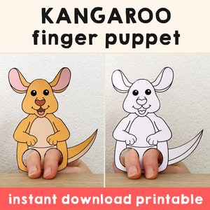 Kangaroo paper craft printable Australian animal Finger Puppet Kids Craft Birthday Party Kids Coloring Puppet - Instant Download