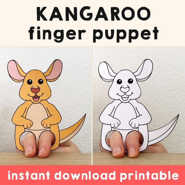 Kangaroo paper craft printable Australian animal Finger Puppet Kids Craft Birthday Party Kids Coloring Puppet - Instant Download