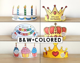 Happy Birthday Paper Crowns Party B-Day Celebration Printable Kids Craft Birthday Party Favor Headbands Hat Download