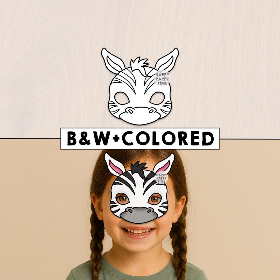 Zebra Mask Costume Animal Mask Printable Party Favor African Jungle ...