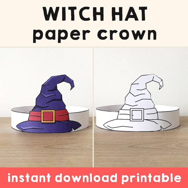 Witch Hat Paper Crown template Halloween Party Headband Coloring Printable Kids Craft Birthday Favor pdf favor DIY - Instant Download