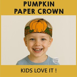 Pumpkin Paper Crown Headband Hat Craft Autumn Fall Thanksgiving Party Coloring Printable Kids Costume Favor Costume DIY - Instant Download image 4